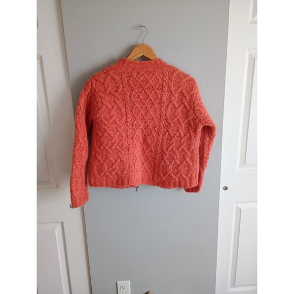 Hand Knit Wool Cable Knit Full Zip Sweater Sarah Spencer women's medium petite - Picture 6 of 15